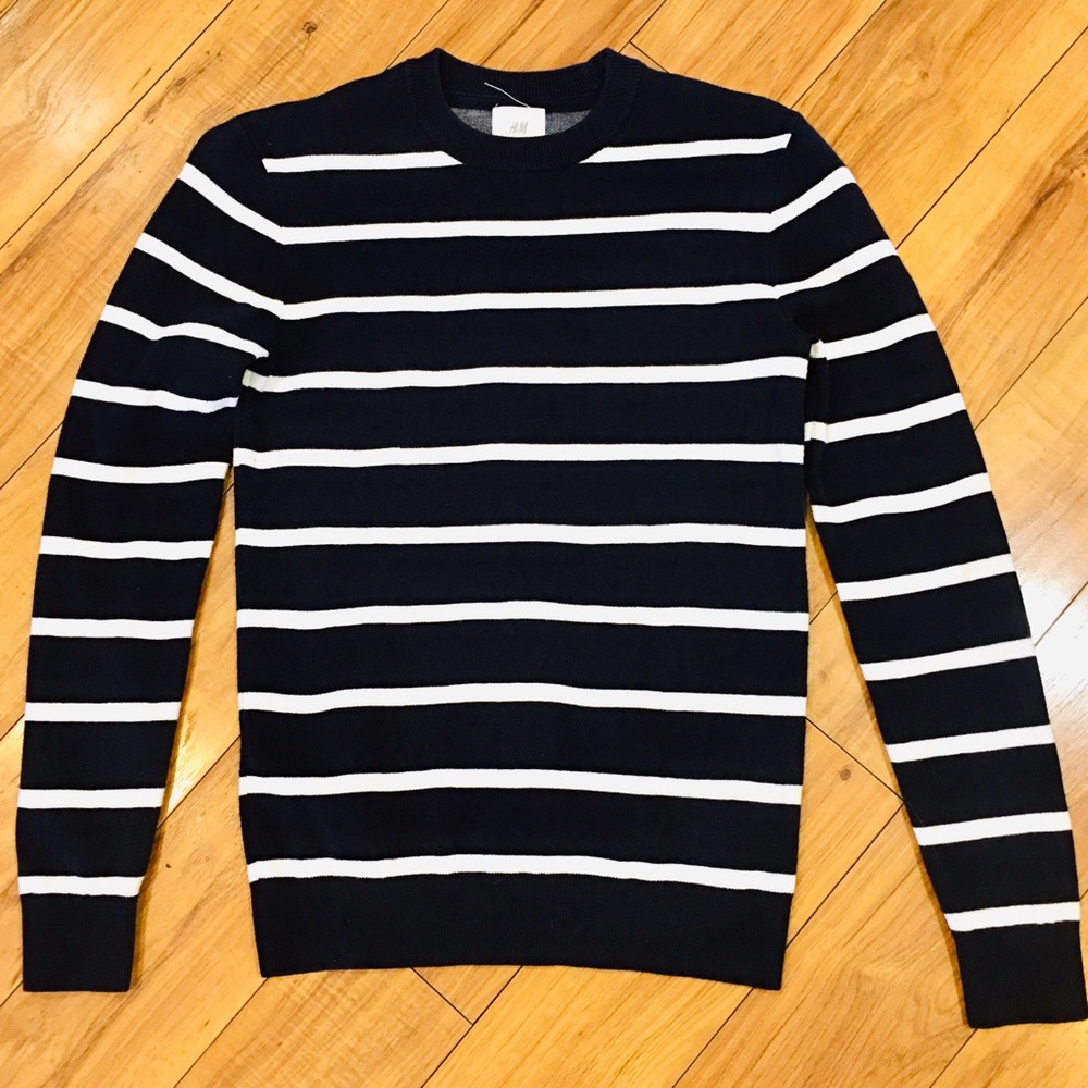 Sweater nautical coastal beachy Nantucket striped navy blue white XS sma…